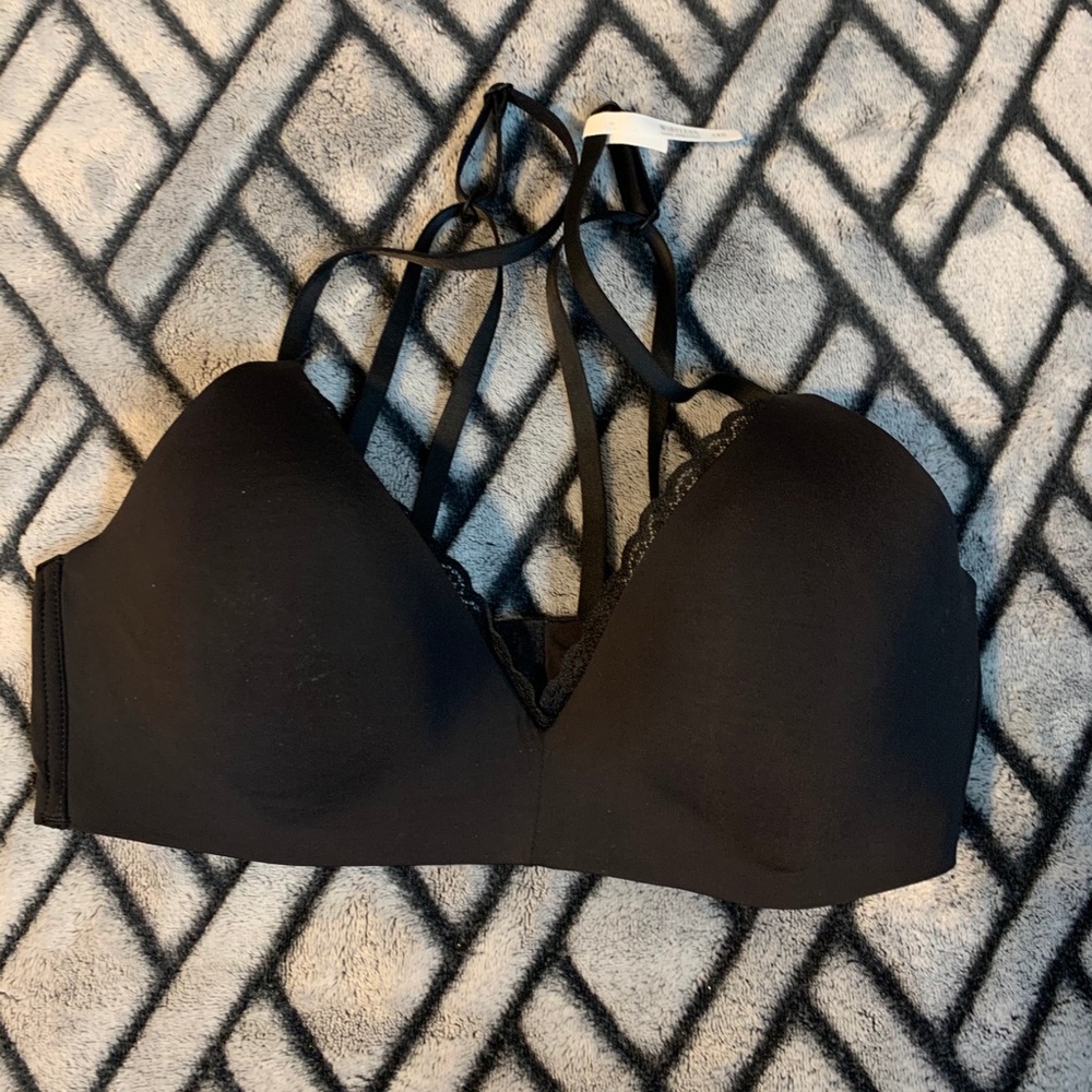 Aerie Black Lace Trim Strappy Bra